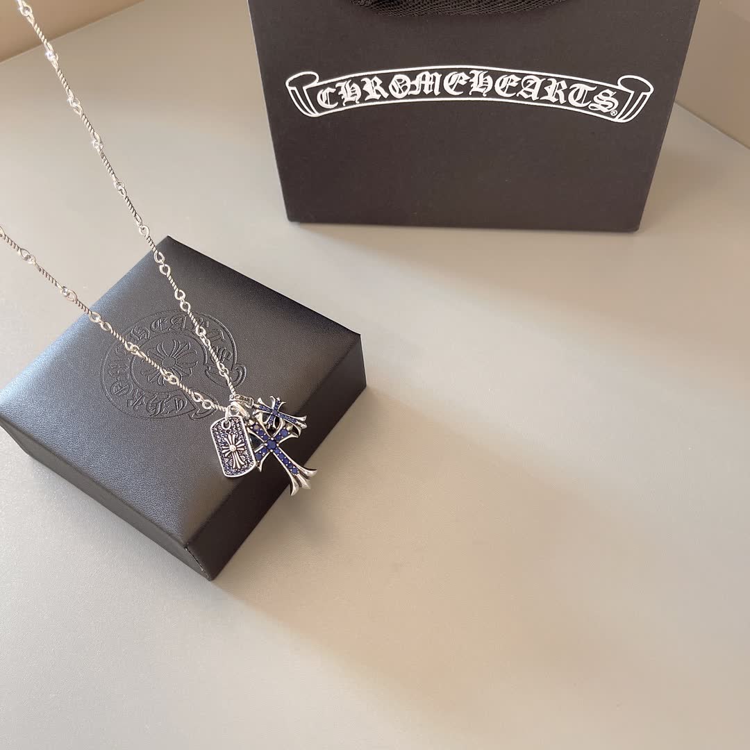 Chrome Hearts Chromecarts Silver Cross Pendant Necklace
